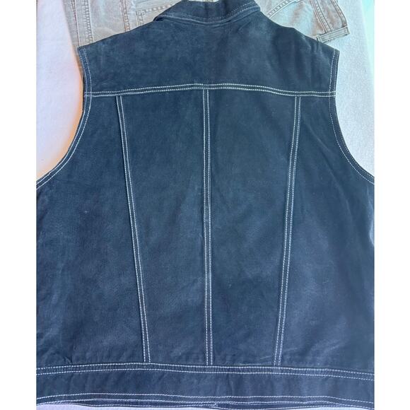 MARIAMS Canada Black Suede Leather Vest Top-Stitch 4 Pockets Fully Lined Large - Picture 4 of 7